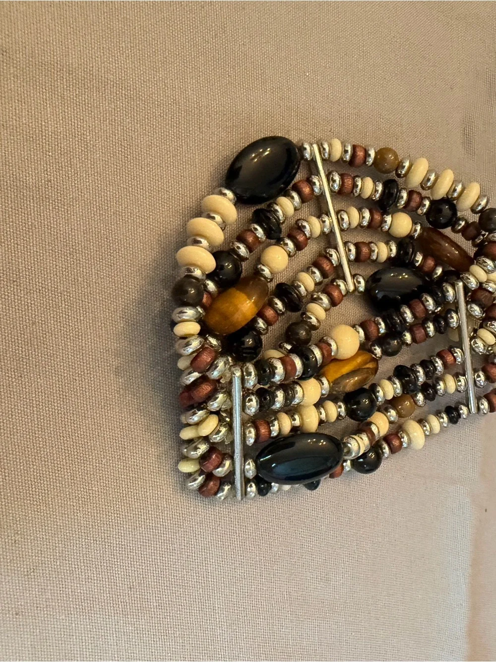 Multi-Strand Brown and Cream Beaded Wrap Bracelet